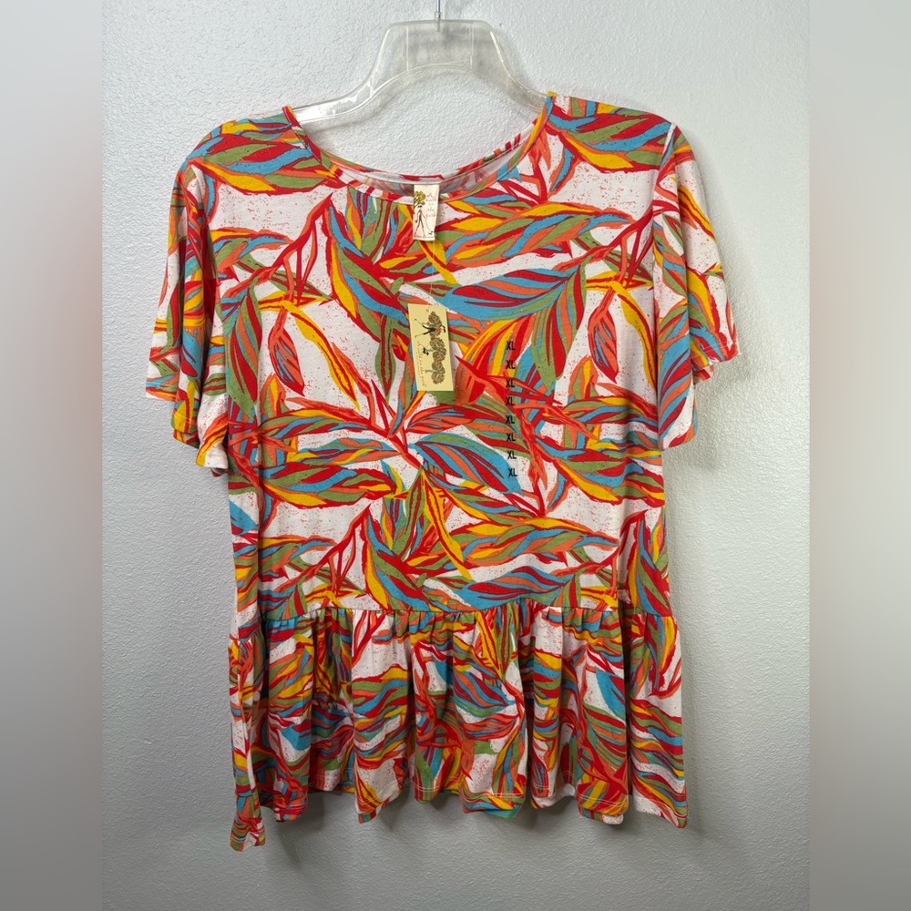 A Walk In The Park Tropical Foliage Print XL Top NWT